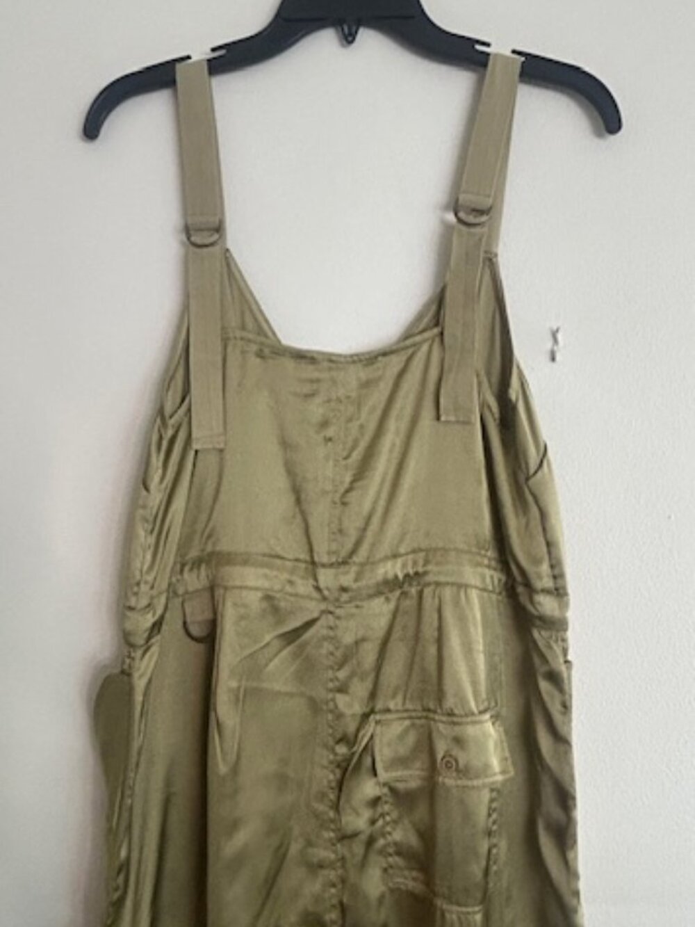 Anthropologie Love The Label Moss Green Utility Strap SatinJumper Midi Dress NWT - Picture 13 of 16